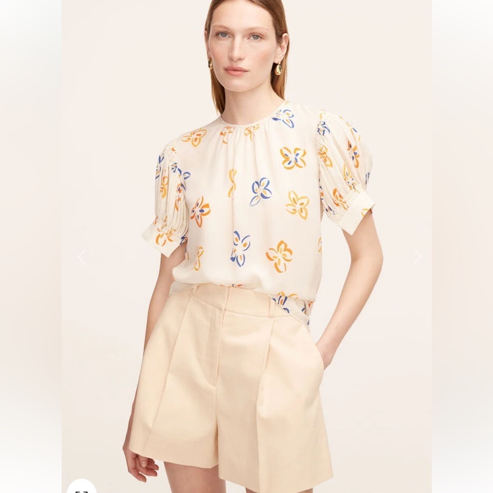 Rebecca Taylor Flame Fleur Silk Short Sleeve Top